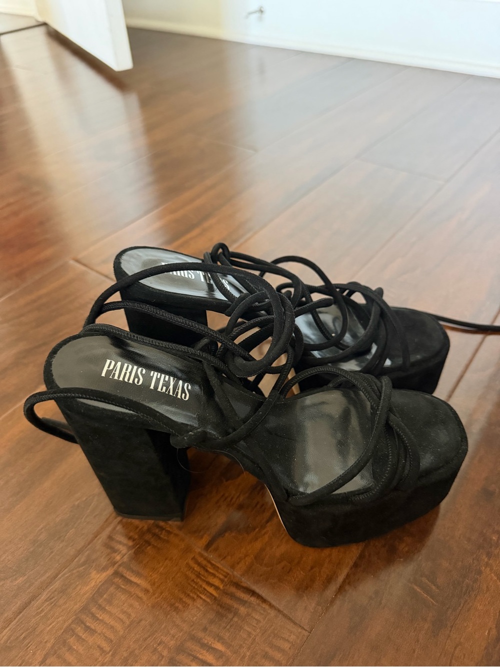 Paris Texas Black Platform Lace-Up Heels